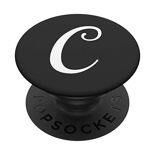C Initial Monogram White on Gray Capital Letter PopSockets Grip and Stand for Phones and Tablets