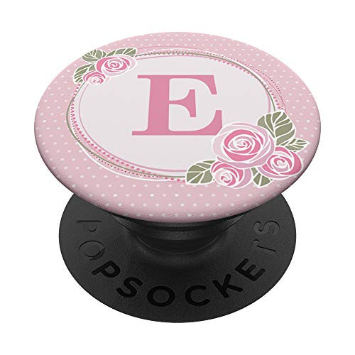 Letter E Gift Vintage Pink Floral Monogram Initial E PopSockets Grip and Stand for Phones and Tablets