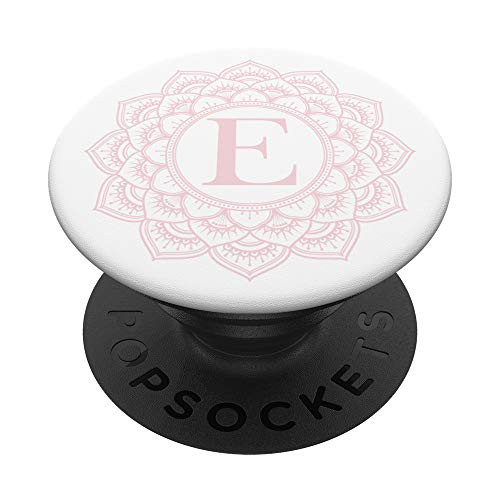 Light Pink Mandala Flower White Monogram Letter E Initial PopSockets PopGrip Swappable Grip for Phones  and  Tablets