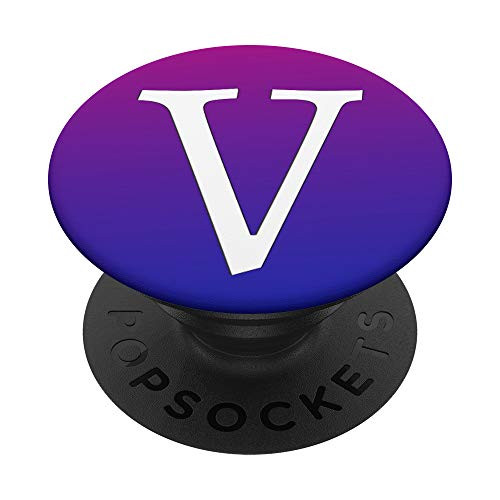 Silver White Initial Letter V Phone grip Purple Blue PopSockets PopGrip Swappable Grip for Phones  and  Tablets