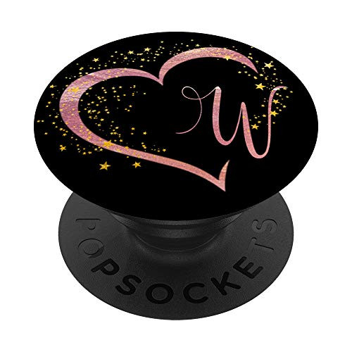 Letter W Initial Rose Pink Heart Monogram PopSockets PopGrip Swappable Grip for Phones  and  Tablets