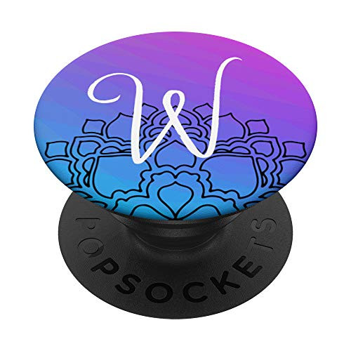 Letter W Monogram With Black Mandala Blue Purple Gradient PopSockets Grip and Stand for Phones and Tablets