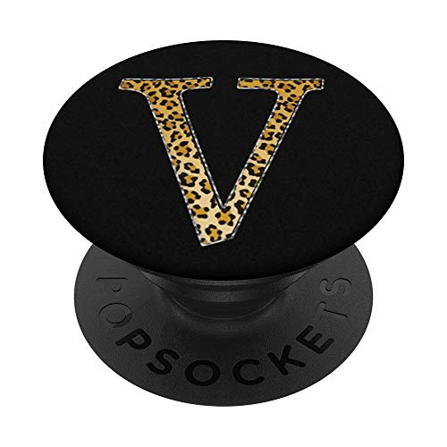 Yellow Leopard Pattern letter V Phone Grip On Black PopSockets PopGrip Swappable Grip for Phones  and  Tablets