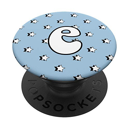 Aesthetic Pastel Light Blue with Stars and Letter E PopSockets Grip and Stand for Phones and Tablets