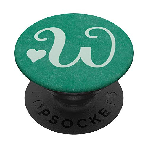 Letter W in teal with heart monogram initial W for girls PopSockets Grip and Stand for Phones and Tablets