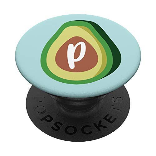 Cute Avocado Lover Monogram Initial Letter P PopSockets Grip and Stand for Phones and Tablets