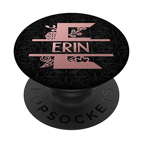 Letter E Erin Name Rose Pink Floral Initial Monogram PopSockets Grip and Stand for Phones and Tablets