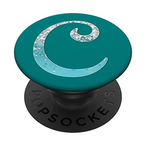 Silver Light Blue Initial Letter C On Dark Teal PopSockets PopGrip Swappable Grip for Phones  and  Tablets