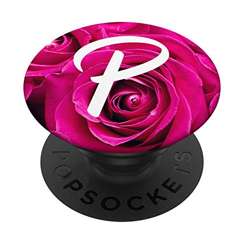 Pink Rose Pop Letter P Phone Stand Monogram Initial PopSockets Grip and Stand for Phones and Tablets