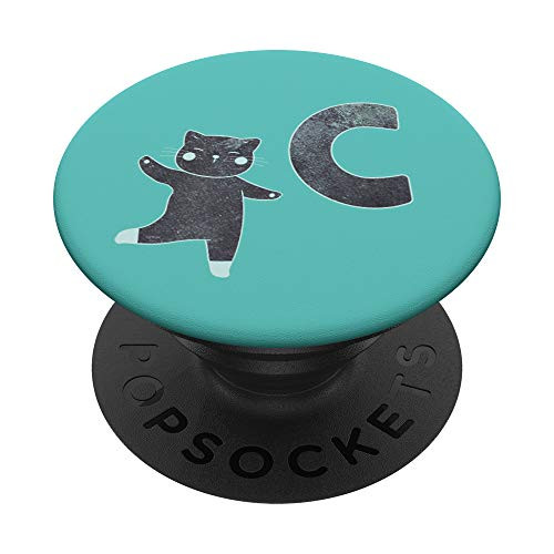 Teal Gray Turquoise Mint Green Cat Monogram Initial Letter C PopSockets Grip and Stand for Phones and Tablets