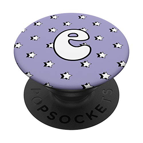 Aesthetic Pastel Lilac Light Purple with Stars and Letter E PopSockets Grip and Stand for Phones and Tablets