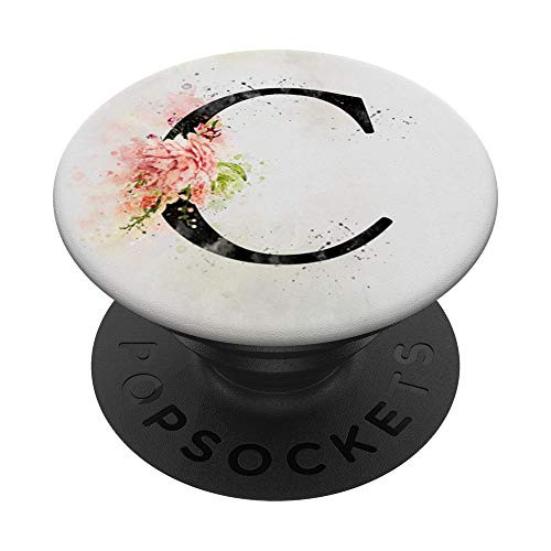 C Monogram Floral Letter C Monogram Watercolor Background PopSockets Grip and Stand for Phones and Tablets