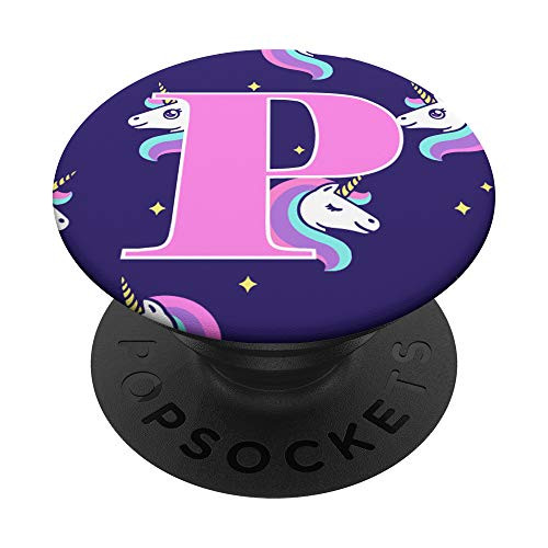 Purple Unicorn Pattern Letter P Initial Monogram PopSockets PopGrip Swappable Grip for Phones  and  Tablets