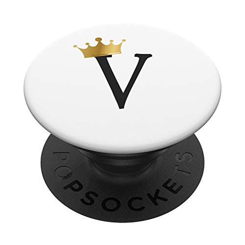 Gold Crown Letter V Initial Monogram Cute PopSockets PopGrip Swappable Grip for Phones  and  Tablets