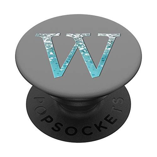 Silver Light Blue Initial Letter W On Light Grey PopSockets PopGrip Swappable Grip for Phones  and  Tablets