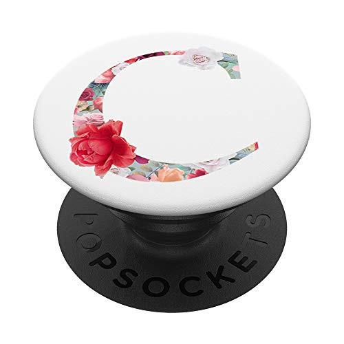 Red Pink Floral Flowers Rose Monogram Initial Letter C PopSockets Grip and Stand for Phones and Tablets