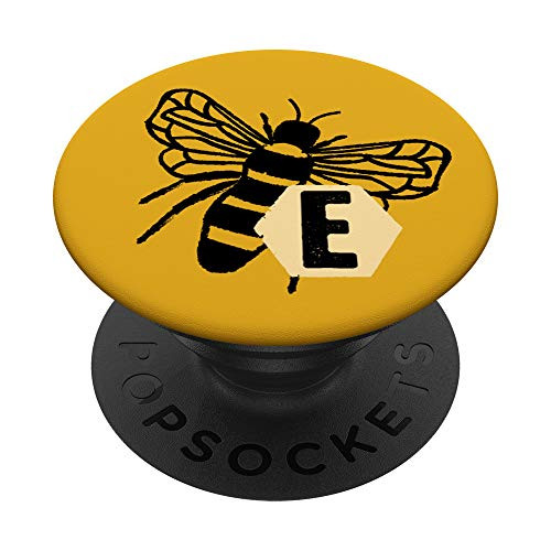 Bumble Honey Bee Monogram Initial Letter E - Yellow PopSockets Grip and Stand for Phones and Tablets