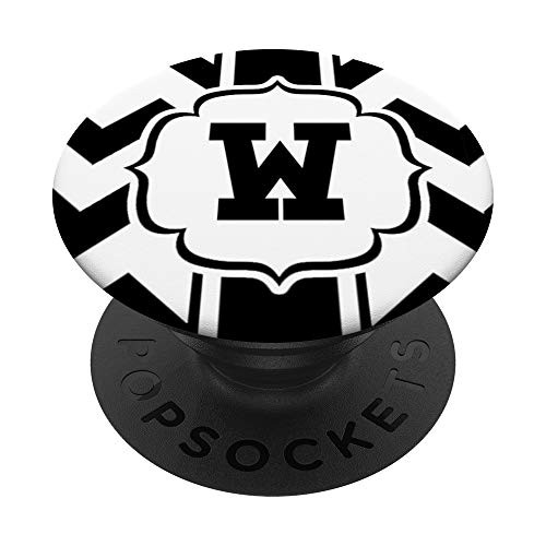 Black White Chevron Monogram Letter W Initial Monogrammed PopSockets Grip and Stand for Phones and Tablets