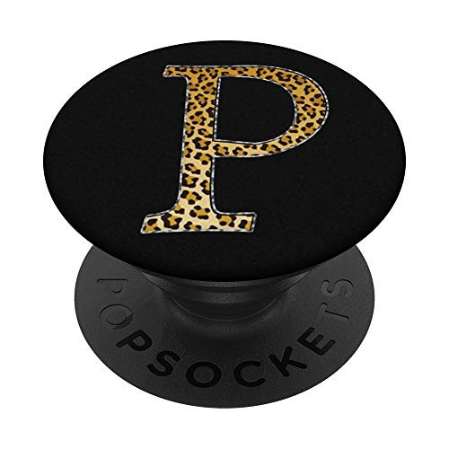 Yellow Leopard Pattern letter P Phone Grip On Black PopSockets PopGrip Swappable Grip for Phones  and  Tablets