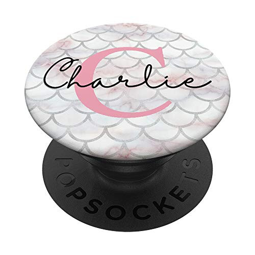 Charlie Name Letter inchCinch Mermaid Scales on Rose Pink PopSockets Grip and Stand for Phones and Tablets