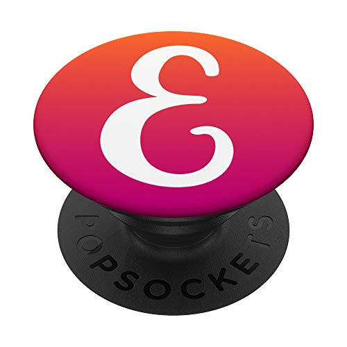White Letter E Monogram Initial Pink Orange Ombre Gradient PopSockets Grip and Stand for Phones and Tablets