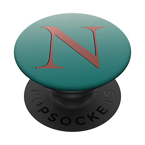 Rose Pink Letter N Monogram On Teal Gray PopSockets PopGrip Swappable Grip for Phones  and  Tablets