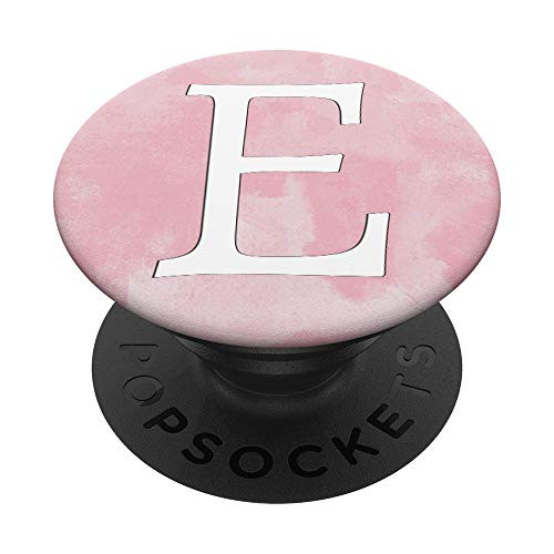 Silver White Letter-E Initial Phone grip Pink Watercolor PopSockets PopGrip Swappable Grip for Phones  and  Tablets