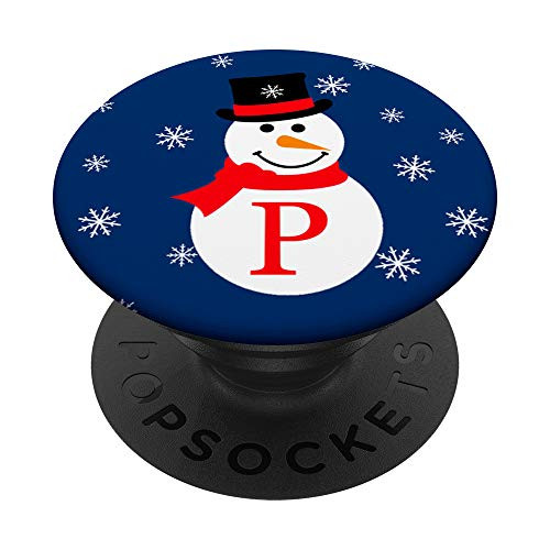 Winter Snowman Monogram Letter P Initial Gift PopSockets PopGrip Swappable Grip for Phones  and  Tablets