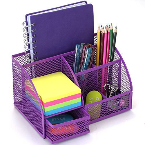 Mesh Desk Organizer, 5 Compartments- Purple Mesh Desk Organizer, 5 Compartments- Purple