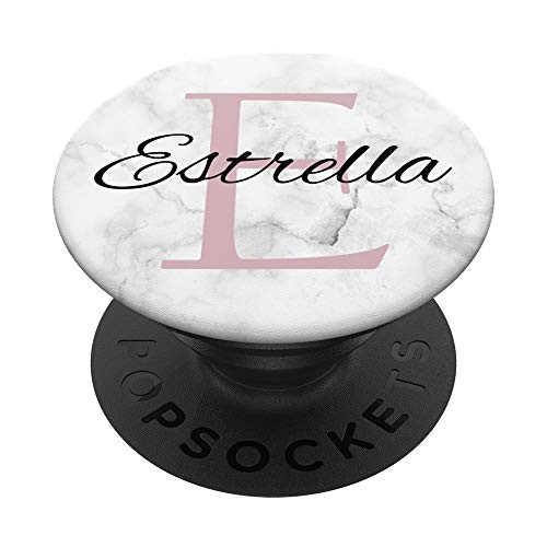 Estrella Rose Pink Monogram Letter E Girls PopSockets Grip and Stand for Phones and Tablets