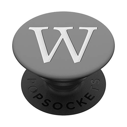 Silver White Initial Letter W On Light Grey PopSockets PopGrip Swappable Grip for Phones  and  Tablets