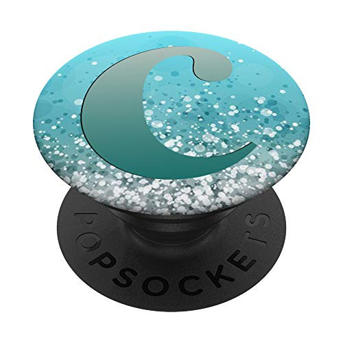Teal Gray Initial Letter C On Silver Light Blue PopSockets PopGrip Swappable Grip for Phones  and  Tablets