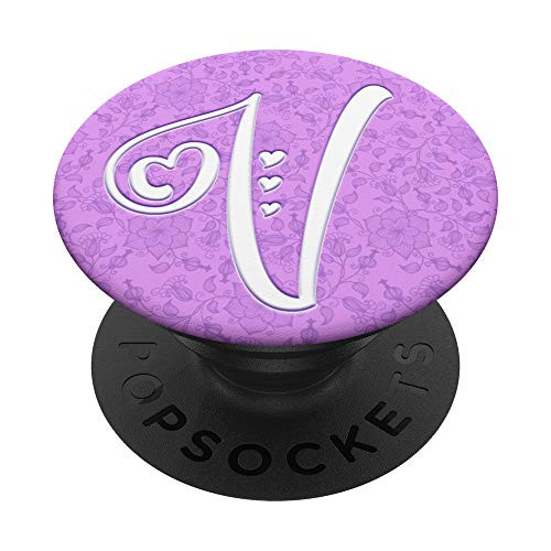 V Monogram Alphabet Capital Initial Letter Hearts PopSockets Grip and Stand for Phones and Tablets