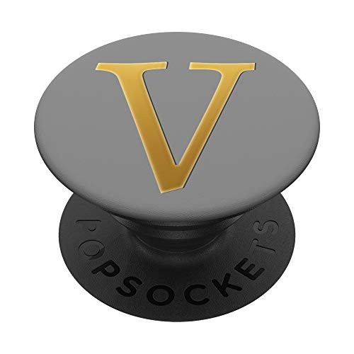 Golden Initial Letter V On Light Grey PopSockets PopGrip Swappable Grip for Phones  and  Tablets