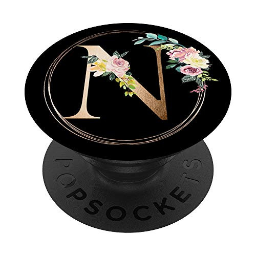 Initial Letter N Monogram Floral Black PopSockets Grip and Stand for Phones and Tablets Initial Letter N Monogram Floral Black PopSockets Grip and Stand for Phones and Tablets