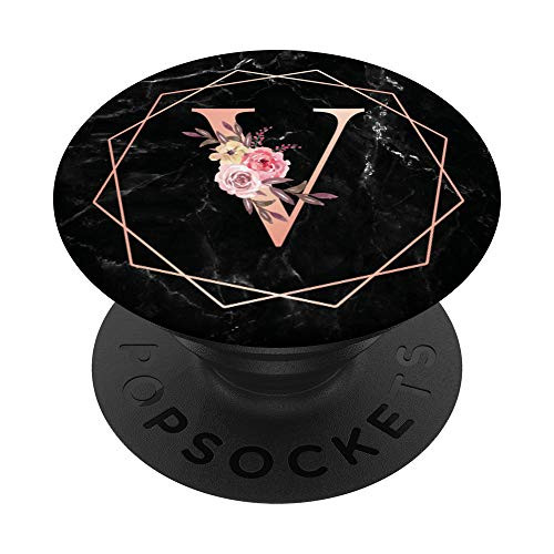 Initial Letter V Monogram Rose Pink Flower Personalized Gift PopSockets Grip and Stand for Phones and Tablets
