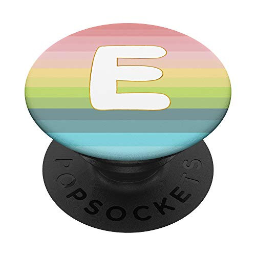 Rainbow Pastel Gradient for Girls Monogram with Letter E PopSockets Grip and Stand for Phones and Tablets