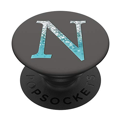 Silver Light Blue Initial Letter N On Space Gray PopSockets PopGrip Swappable Grip for Phones  and  Tablets