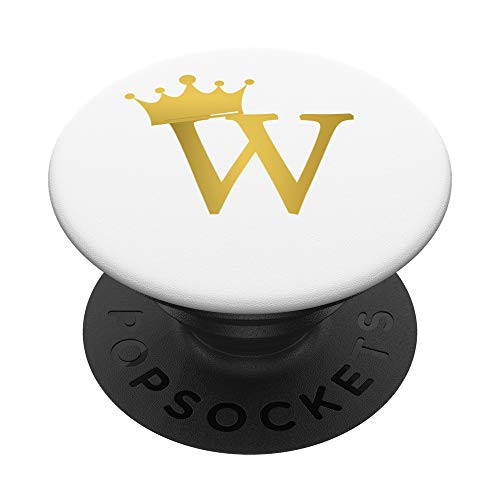 Crown Gold Letter W Initial Monogram White PopSockets Grip and Stand for Phones and Tablets