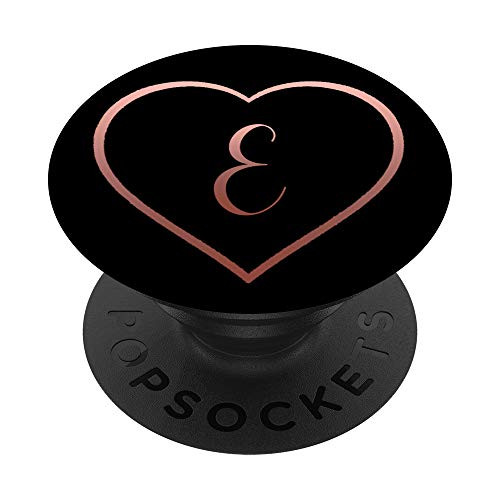 Rose Pink Heart Letter E Initial Monogram Black Cute PopSockets Grip and Stand for Phones and Tablets