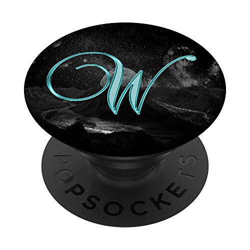W Teal Moon Universe Space Galaxy Monogram Initial Letter PopSockets Grip and Stand for Phones and Tablets