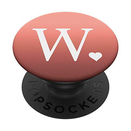 Heart White Letter W Initial Monogram Rose Pink Cute PopSockets Grip and Stand for Phones and Tablets