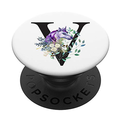 Initial V Letter Flowers Unicorn Watercolor Monogram - V PopSockets Grip and Stand for Phones and Tablets