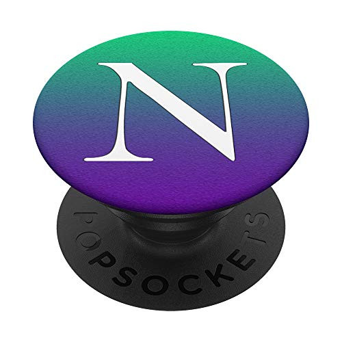 Silver White Initial Letter N Phone grip Purple Green PopSockets PopGrip Swappable Grip for Phones  and  Tablets