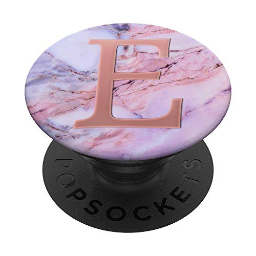 Golden Rose Pink Initial Letter-E On Pink Grey Blue PopSockets PopGrip Swappable Grip for Phones  and  Tablets