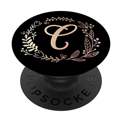 Initial Letter C Monogram Personalized Floral Design PopSockets Grip and Stand for Phones and Tablets