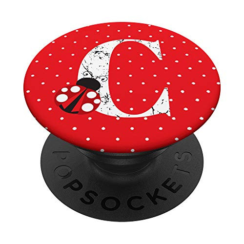 Ladybug Monogram Letter C On Red And White Polka Dots PopSockets Grip and Stand for Phones and Tablets