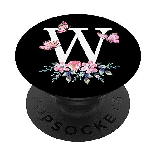Butterfly Monogram W Initial Letter PopSockets Grip and Stand for Phones and Tablets