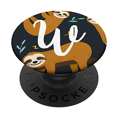 Cute Sloth with Letter W Initial PopSockets PopGrip Swappable Grip for Phones  and  Tablets