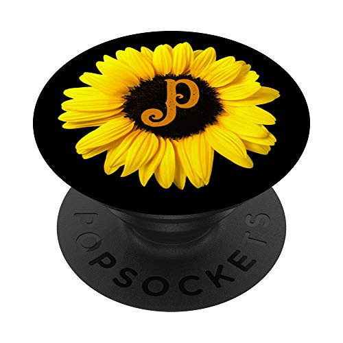 Cute Yellow Sunflower Flower Monogram with Letter P PopSockets PopGrip Swappable Grip for Phones  and  Tablets